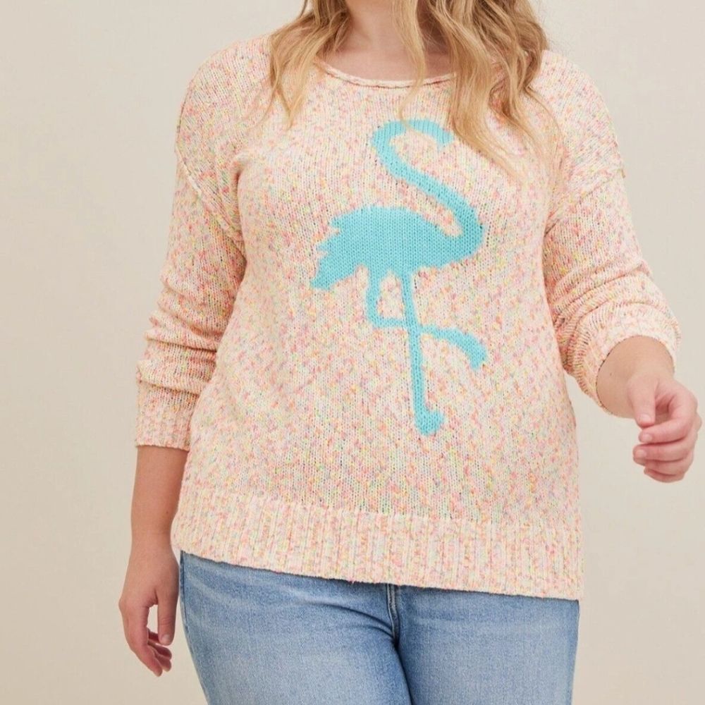 Torrid Speckled Sweater with Teal Flamingo